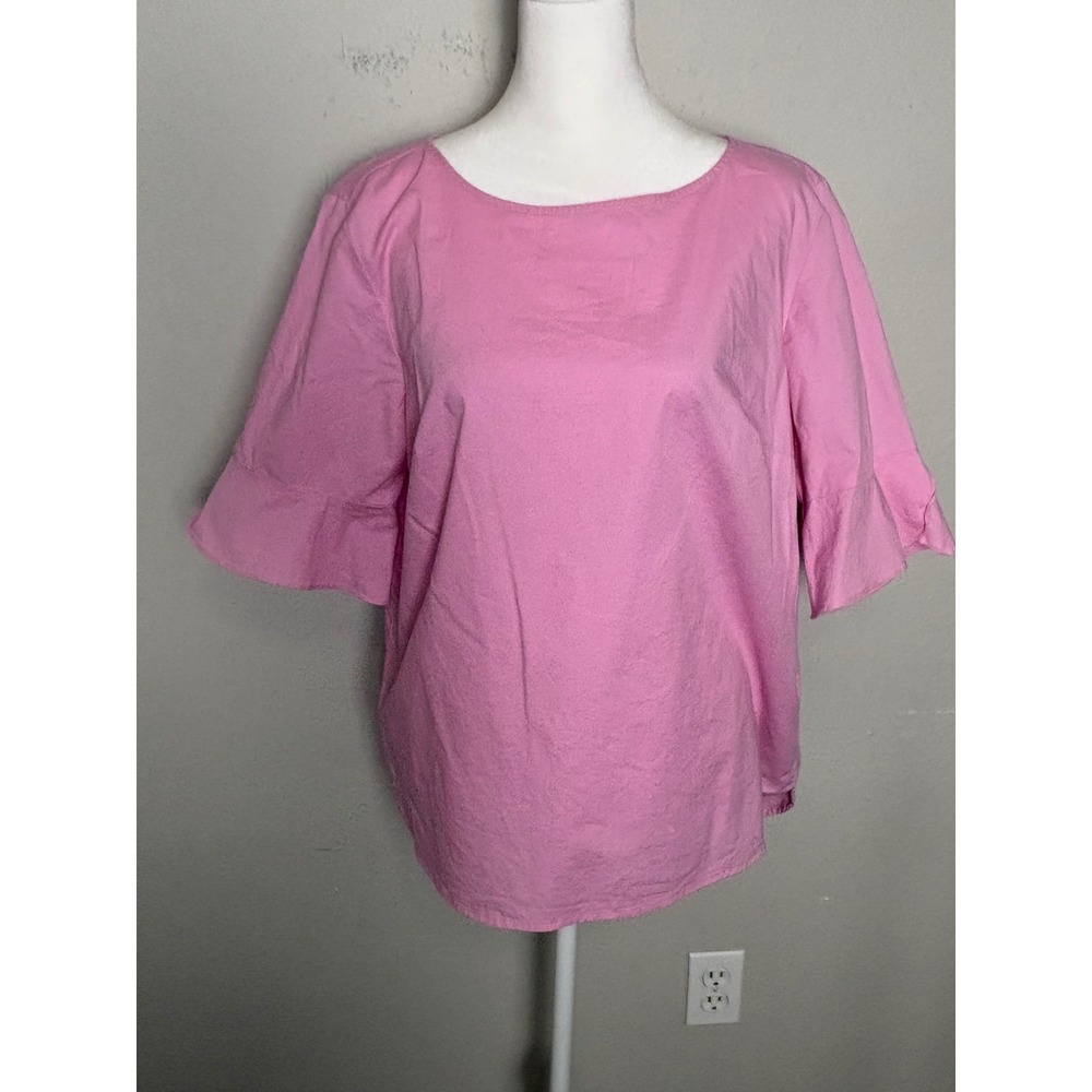 Pink Linen Flutter Sleeve Blouse Top Large Lightweight Jones New York Workwear